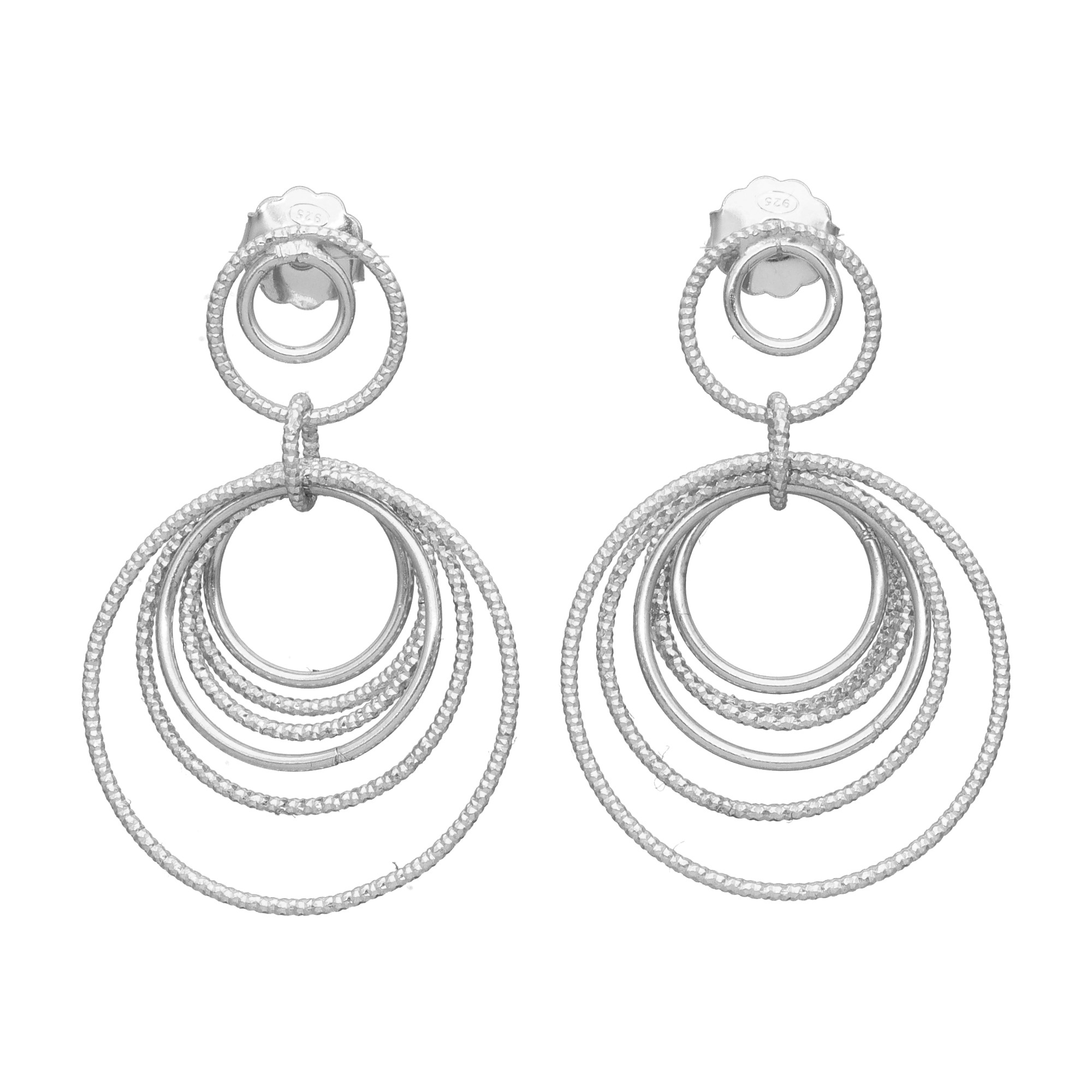 CA458 Boucles d'oreilles argent rhodié diamantées multi cercles