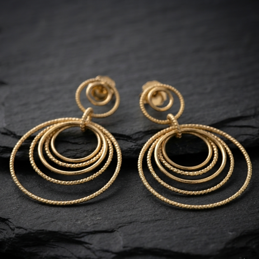 Alternative view of Boucles d'oreilles argent dorées diamantées multi cercles