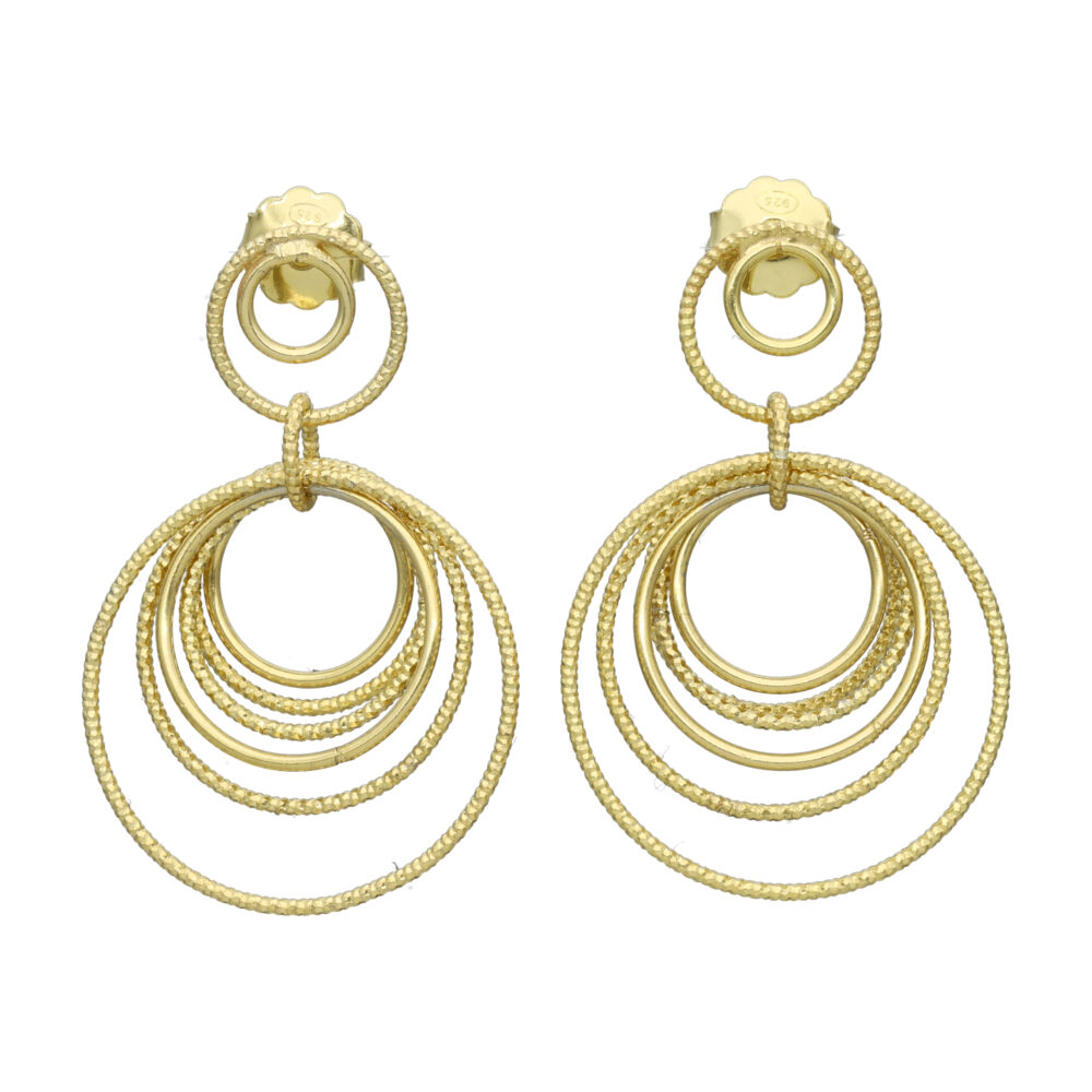 Boucles d'oreilles argent dorées diamantées multi cercles