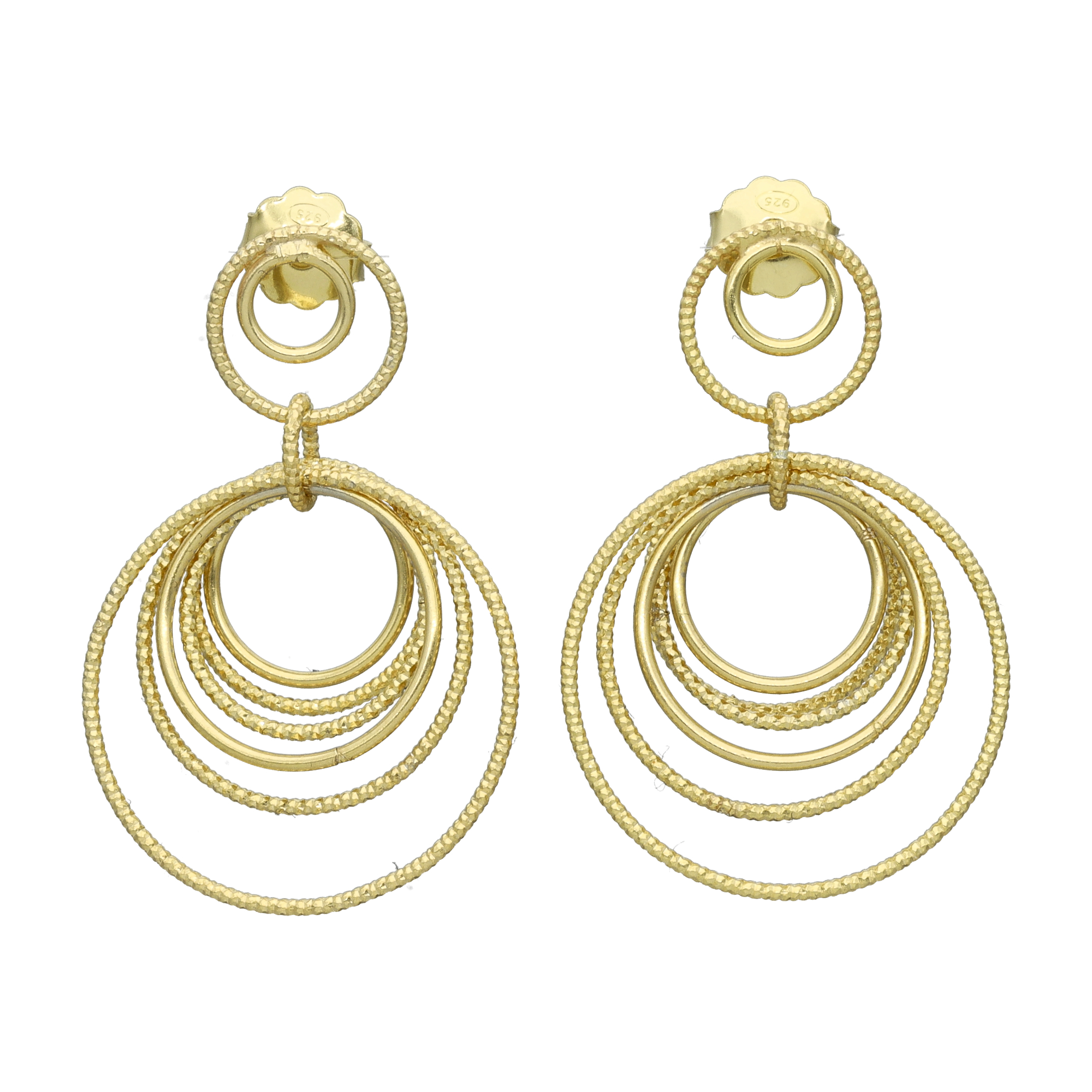 Boucles d'oreilles argent dorées diamantées multi cercles