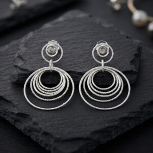 CA458RH Boucles d'oreilles argent rhodié diamantées multi cercles 2