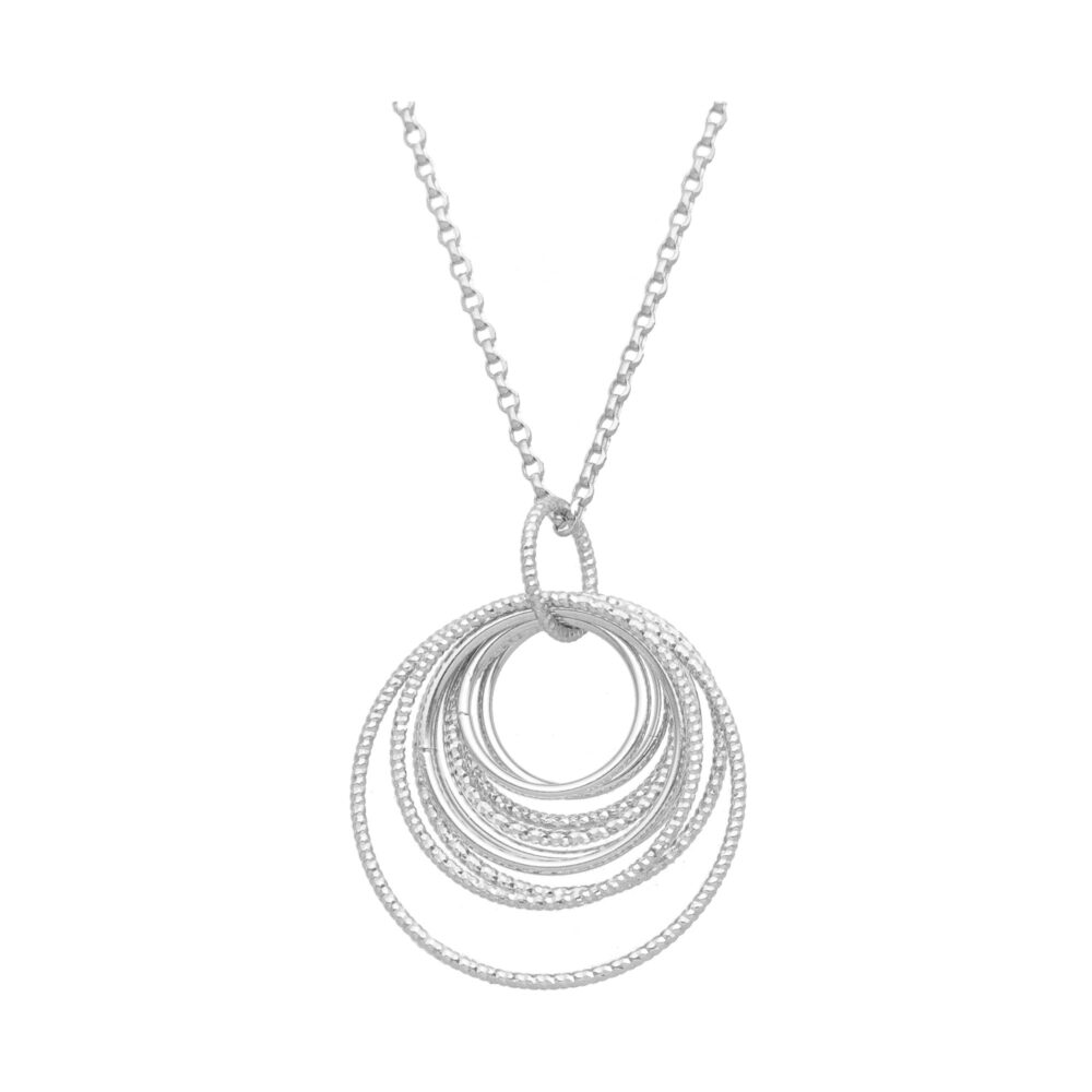 Collier argent rhodié diamanté multi cercles