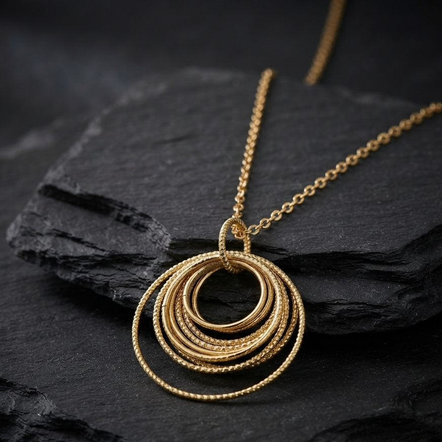 Alternative view of Collier argent doré diamanté multi cercles
