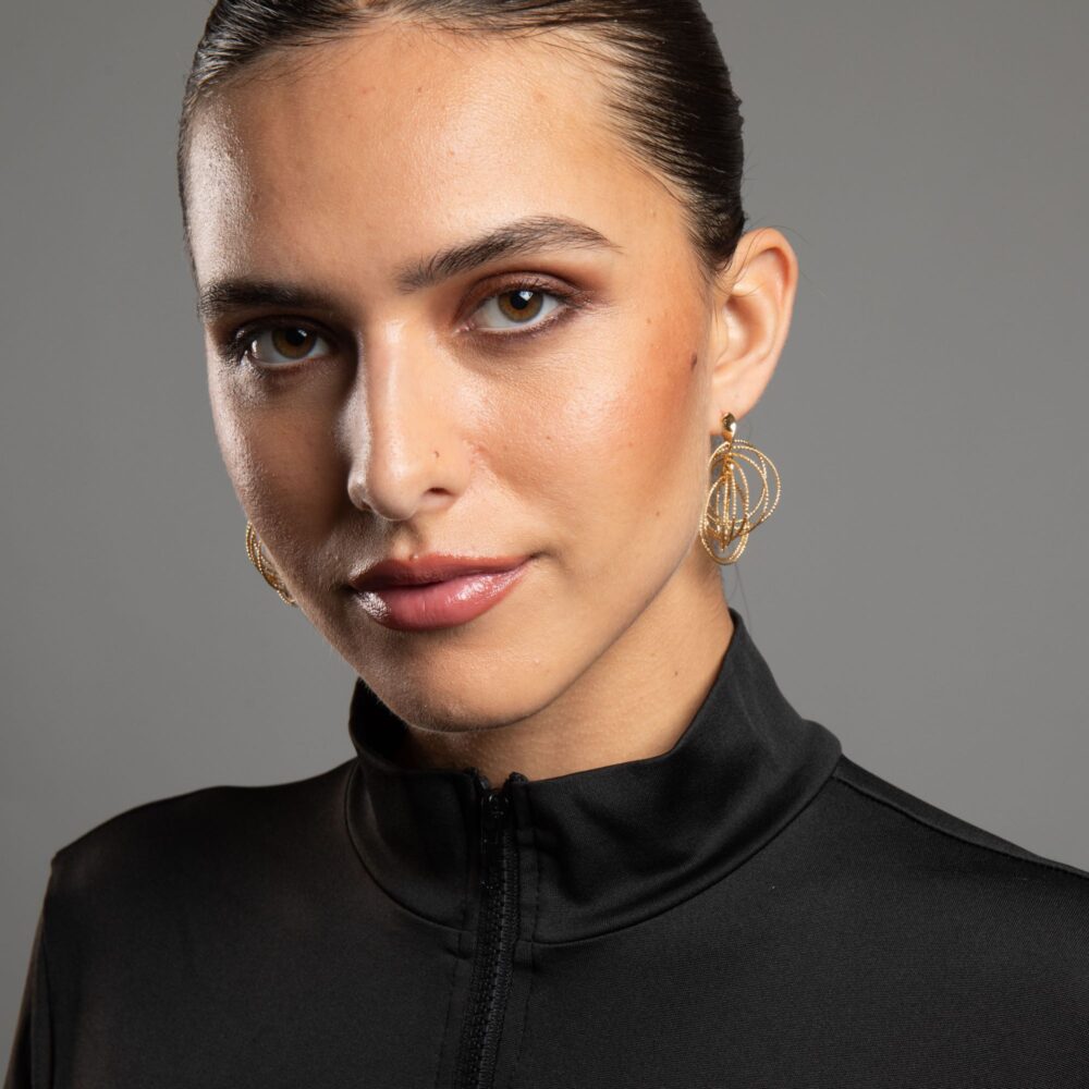 Alternative view of Boucles d'oreilles argent doré diamanté forme ronde