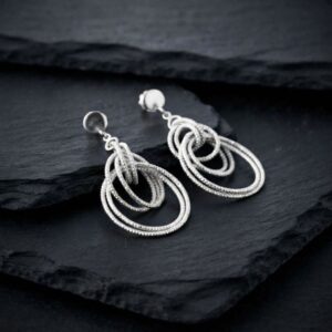 CA477RHNEW Boucles d'oreilles argent rhodié diamanté multi cercles 4