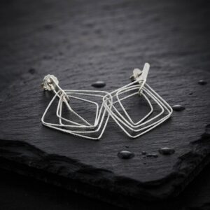 Boucles d'oreilles argent rhodié diamanté forme carré 4
