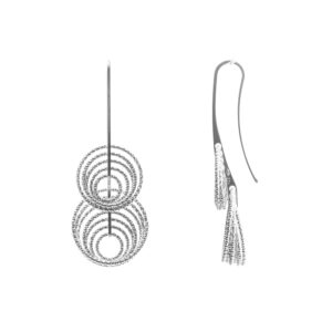 Boucles d’Oreilles Pendantes Cercles Entrelacés en Argent Rhodié Finition Diamantée Scintillante 3