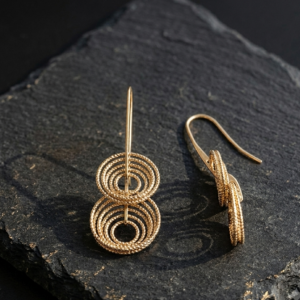CA500 GOLD Boucles d’Oreilles Pendantes Cercles Entrelacés en Argent Doré Finition Diamantée Scintillante 4
