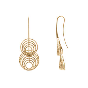 CA500GOLD Boucles d’Oreilles Pendantes Cercles Entrelacés en Argent Doré Finition Diamantée Scintillante 3