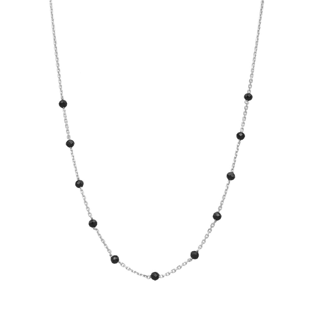 Collier en argent rhodié pierres naturelles spinelle noir