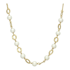 Collier argent dorée perle naturelle blanche maillons doré