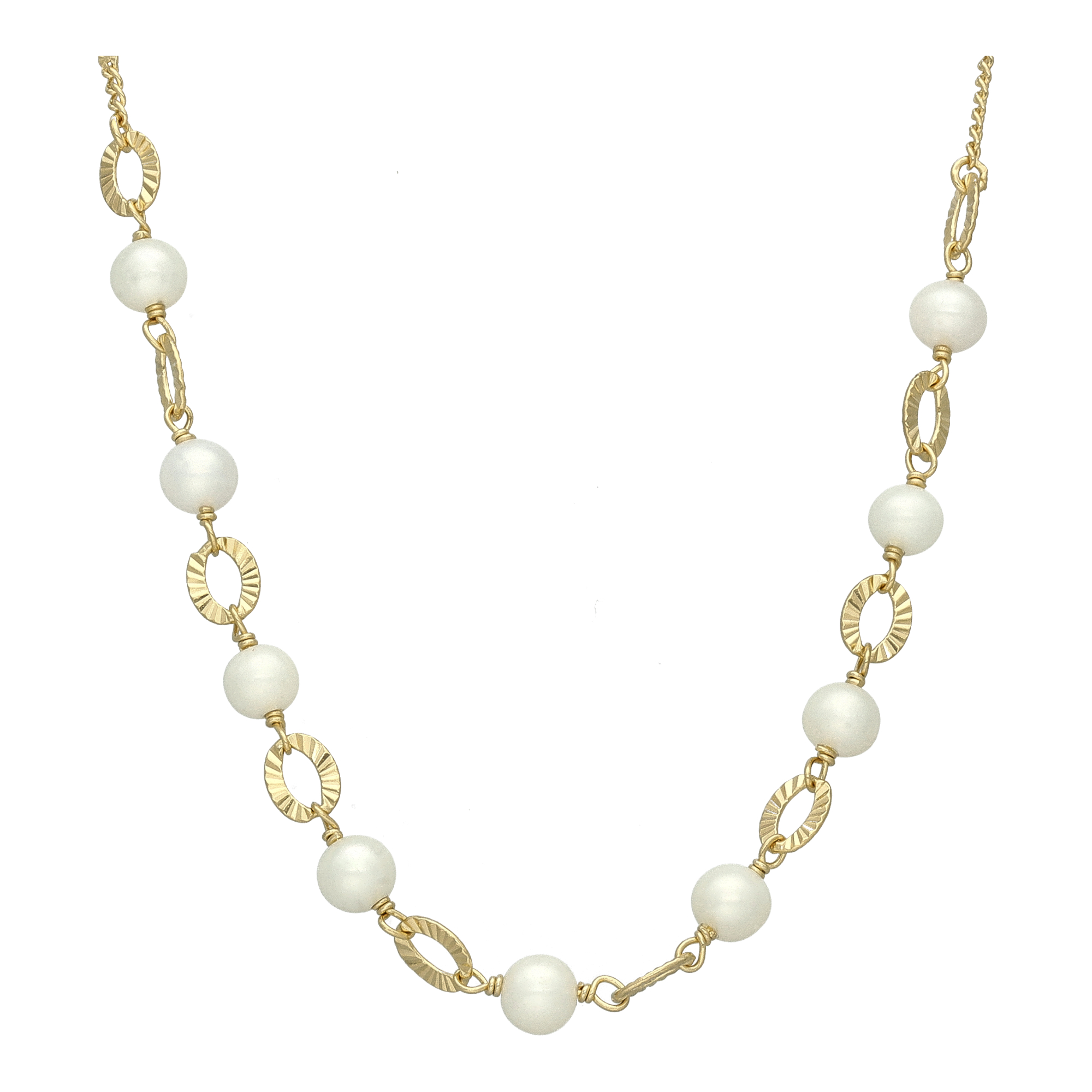 Collier argent dorée perle naturelle blanche maillons doré