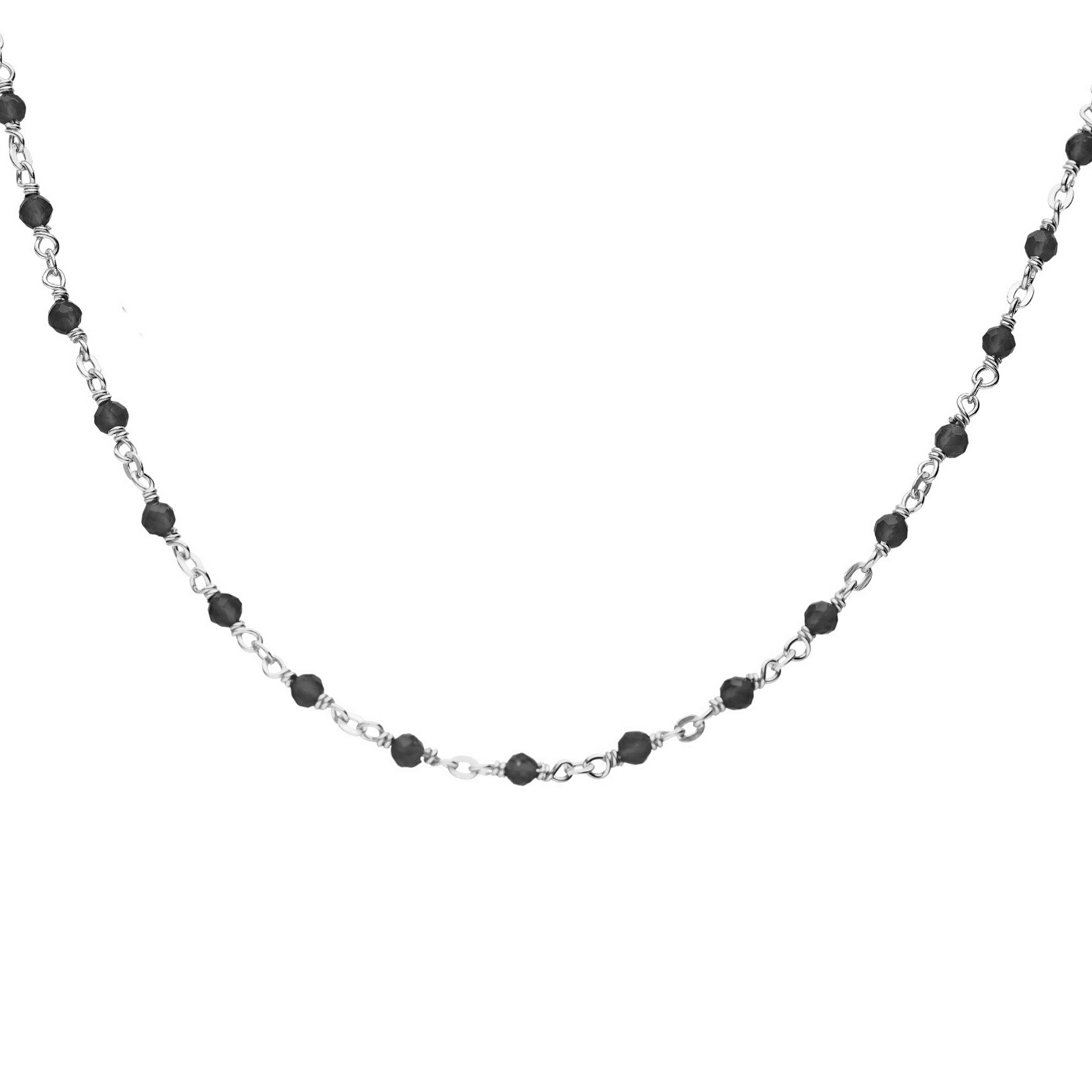 Collier argent rhodié et pierres naturelles spinelles noires 1