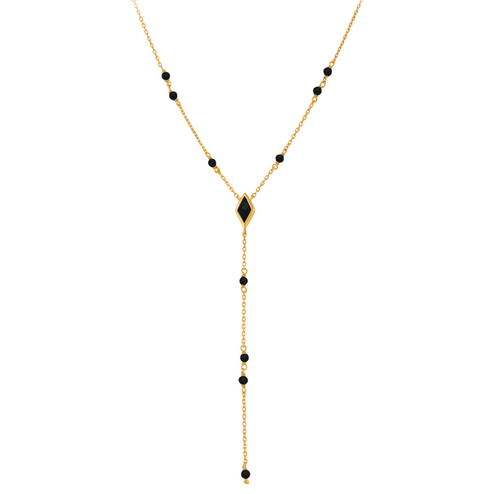 Collier en argent doré cravate pierres spinelles noires
