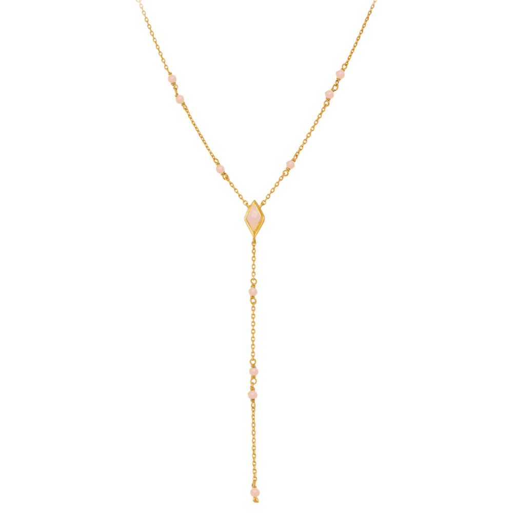 Collier en argent cravate doré pierre naturelle opale rose