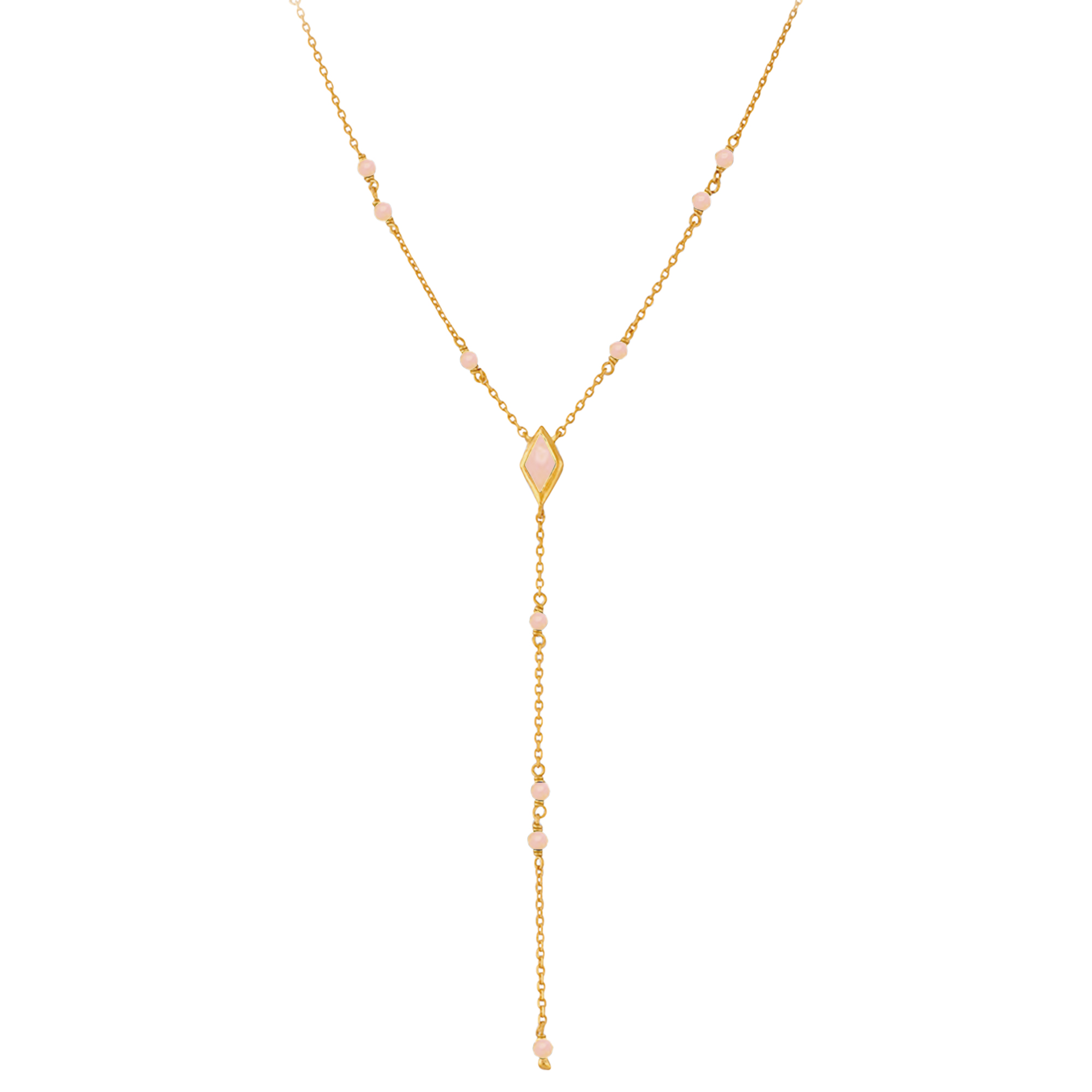 COD026_ OPALE Collier en argent cravate doré pierre naturelle opale rose 1