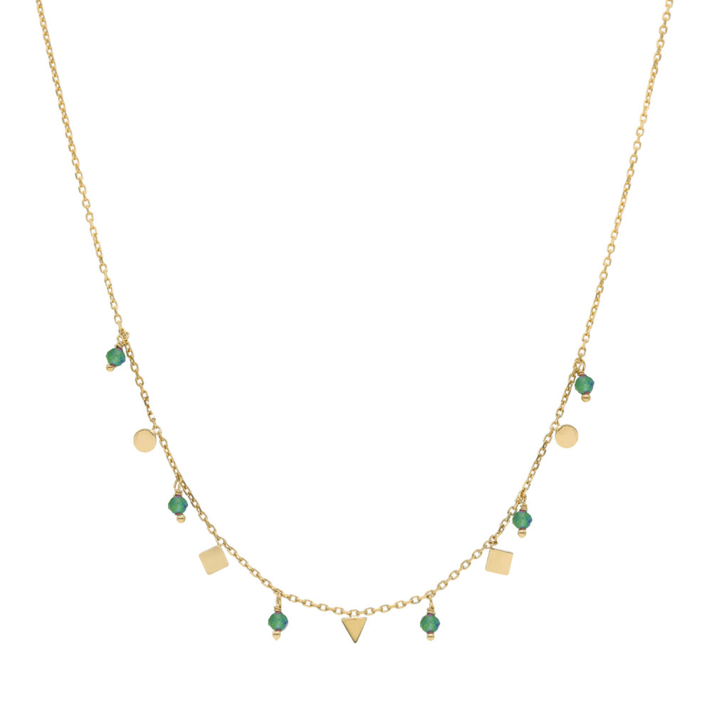Collier argent doré pampilles de forme géométrique et pierre onyx vert