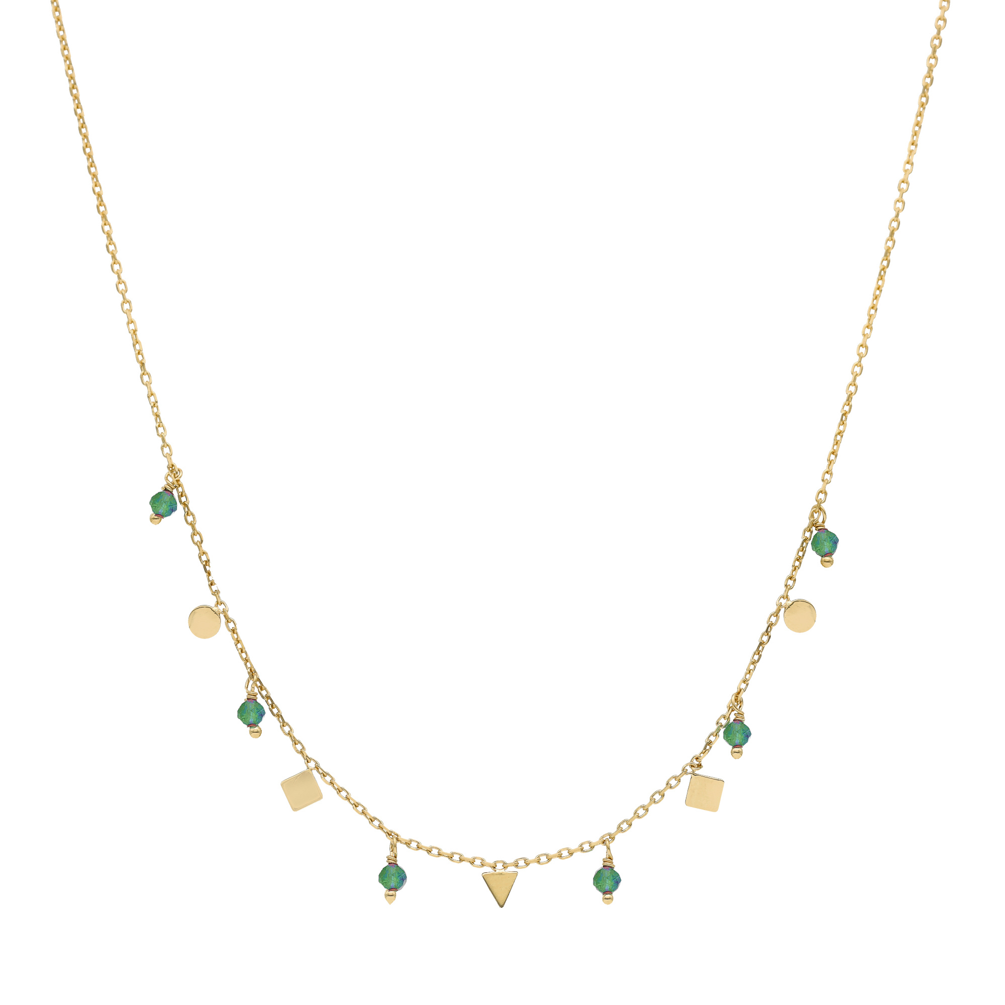 Collier argent doré pampilles de forme géométrique et pierre onyx vert 1