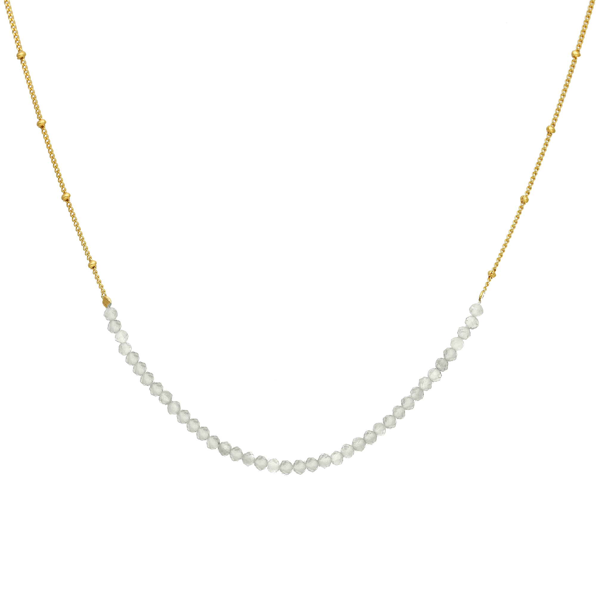 Collier chaîne argent doré avec perles quartz blanc 1