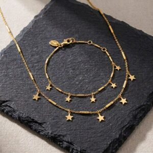 Bracelet argent doré chaine barrettes et étoiles dorée 5