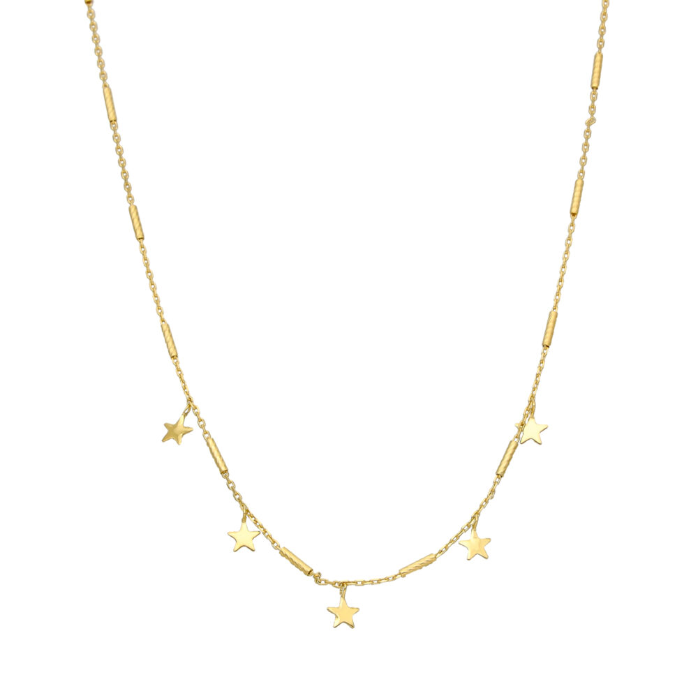 Collier argent doré chaine barrettes et étoiles dorée
