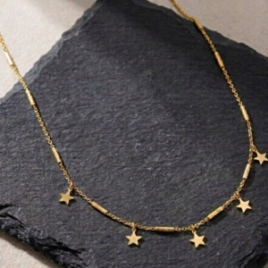 COD045 DORE BIS Collier argent doré chaine barrettes et étoiles dorée 6