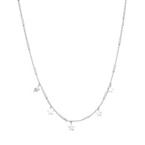 COD045 RH Collier argent rhodié chaine barrettes et étoiles rhodié