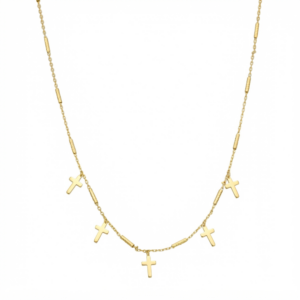 Collier argent doré chaine barrettes et croix dorée