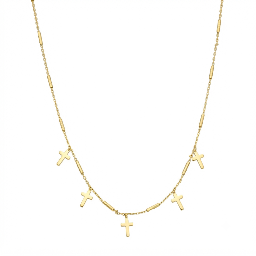 Collier argent doré chaine barrettes et croix dorée