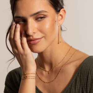 Bracelet en argent doré double chaine pierres naturelles tourmaline médaillon quartz fumé 4