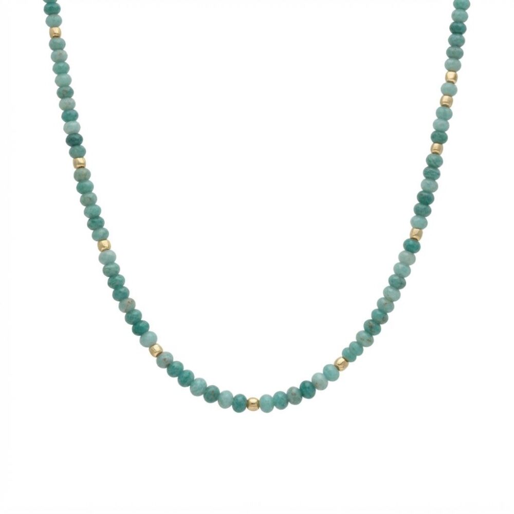 Collier argent doré perles naturelles amazonite