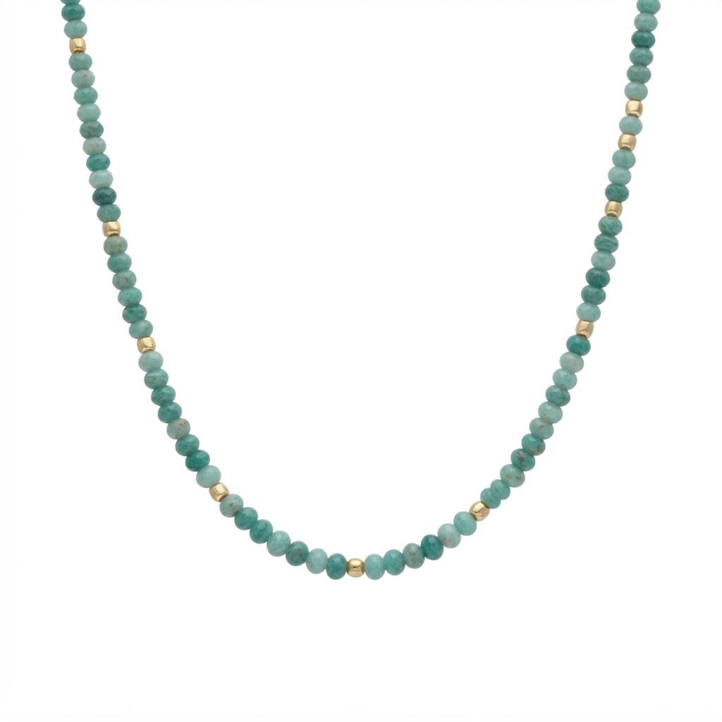 Collier argent doré perles naturelles amazonite 1
