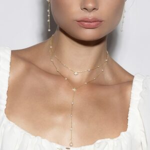 Collier argent doré étoile et perles naturelles blanches cravate 5