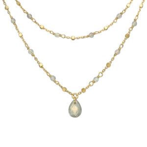 Collier argent doré double chaine goutte pierres naturelles labradorite 4