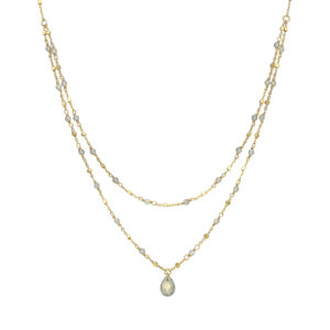 Collier argent doré double chaine goutte pierres naturelles labradorite 3