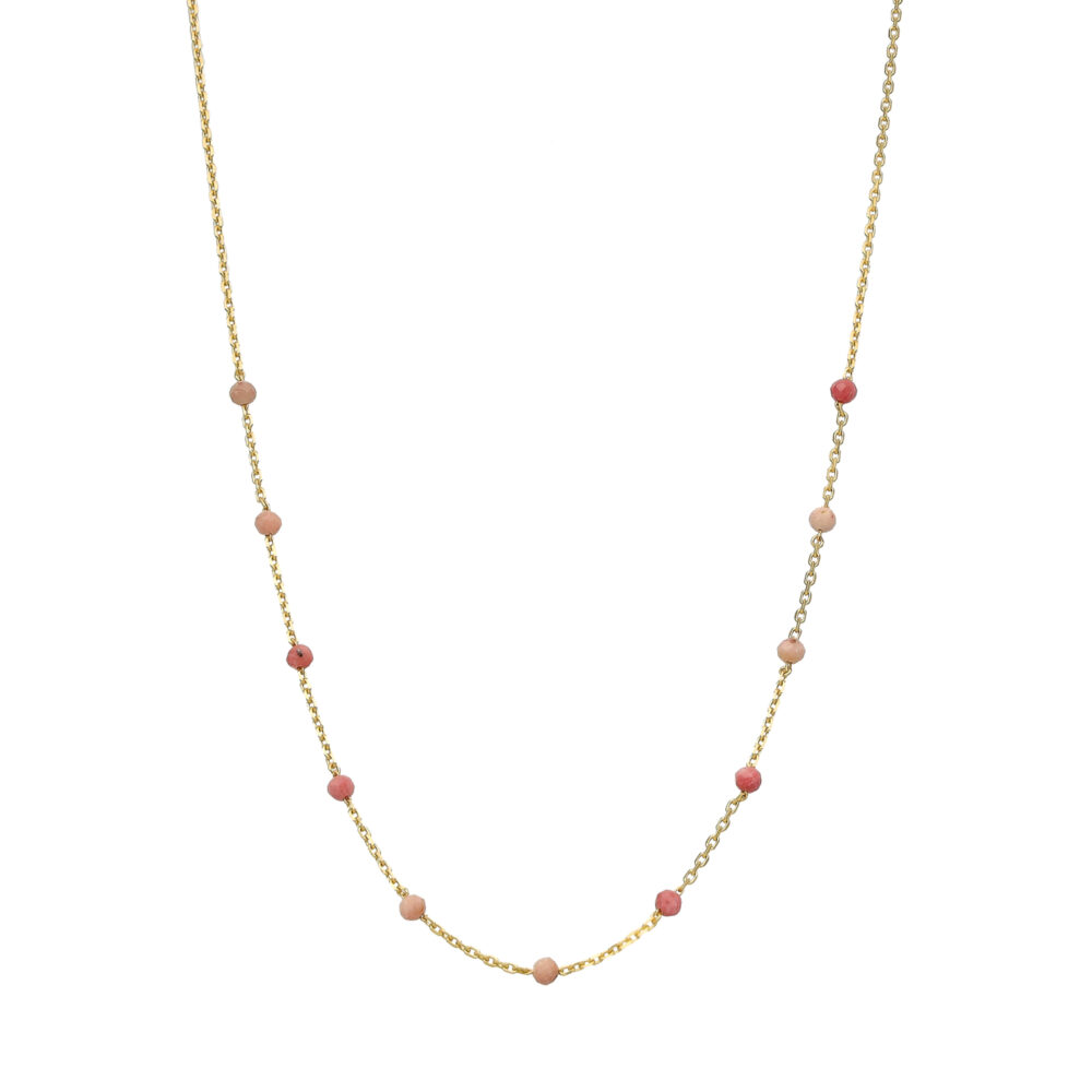 Collier en argent doré pierres naturelles rhodonite fraise