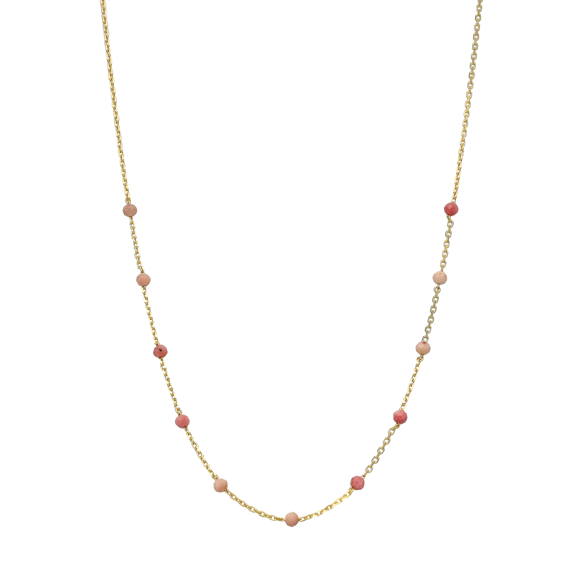 COD078 RHO GOLD Collier en argent doré pierres naturelles rhodonite fraise 1