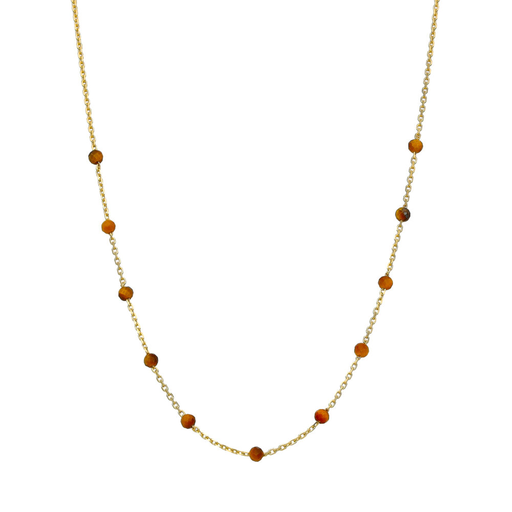 Collier en argent doré pierres naturelles œil de tigre