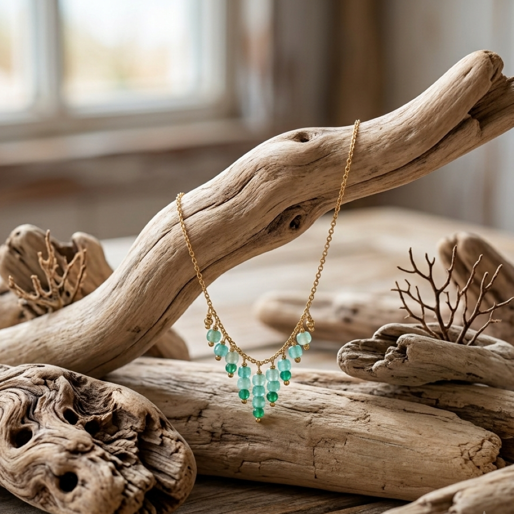 Collier argent doré pierre pampille amazonite onyx vert 1