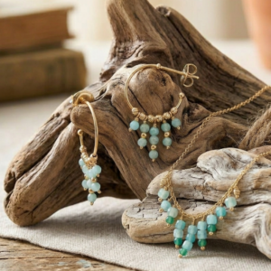 Collier argent doré pierre pampille amazonite onyx vert 5