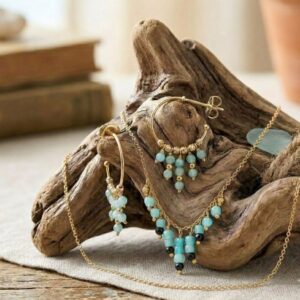 Collier argent doré pierre pampille amazonite spinelle noire 5