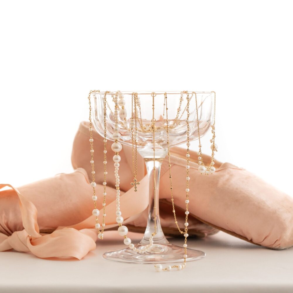 Collier argent doré cascade de perle naturelle blanche 2