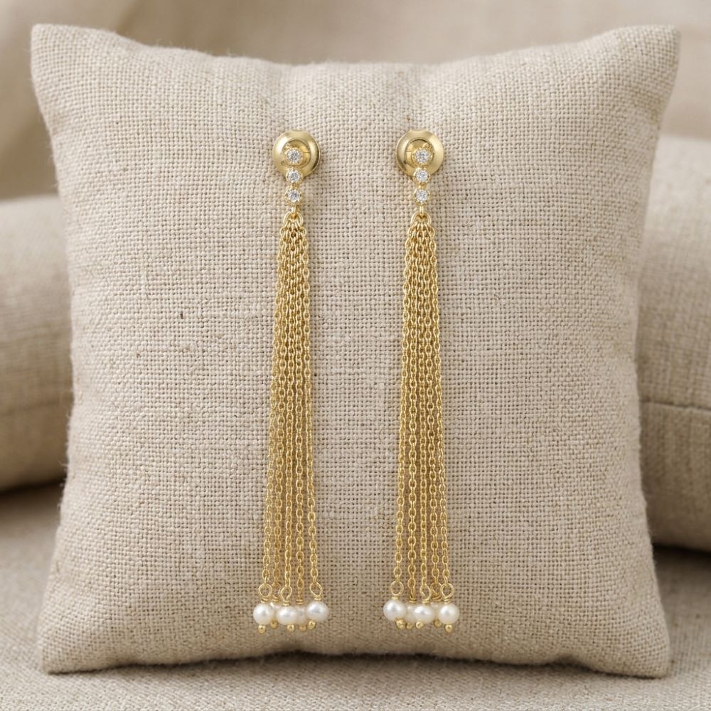 Alternative view of Boucles d oreilles argent dorée perle naturelle blanche