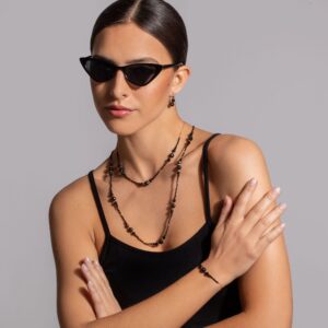 Collier argent doré long cascade de perle naturelle spinelle noire 5