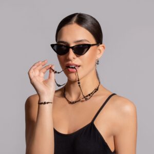 Collier argent doré long cascade de perle naturelle spinelle noire 6