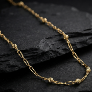 COD101 Collier chaine argent maille alternée doré perles diamantées 2