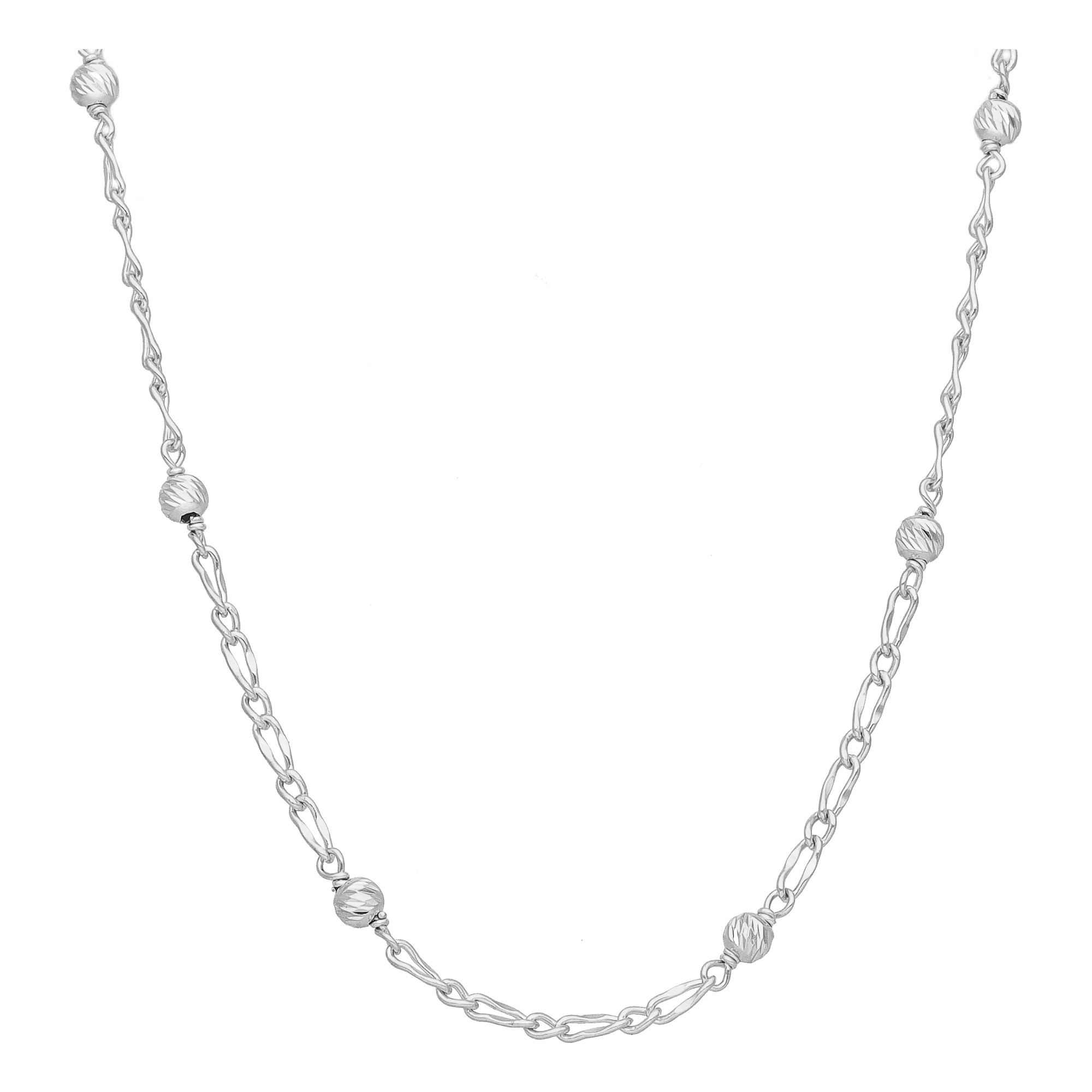 COD101 RHODIE Collier chaine argent maille alternée rhodié perles diamantées