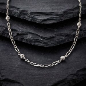 COD101RH Collier chaine argent maille alternée rhodié perles diamantées 2
