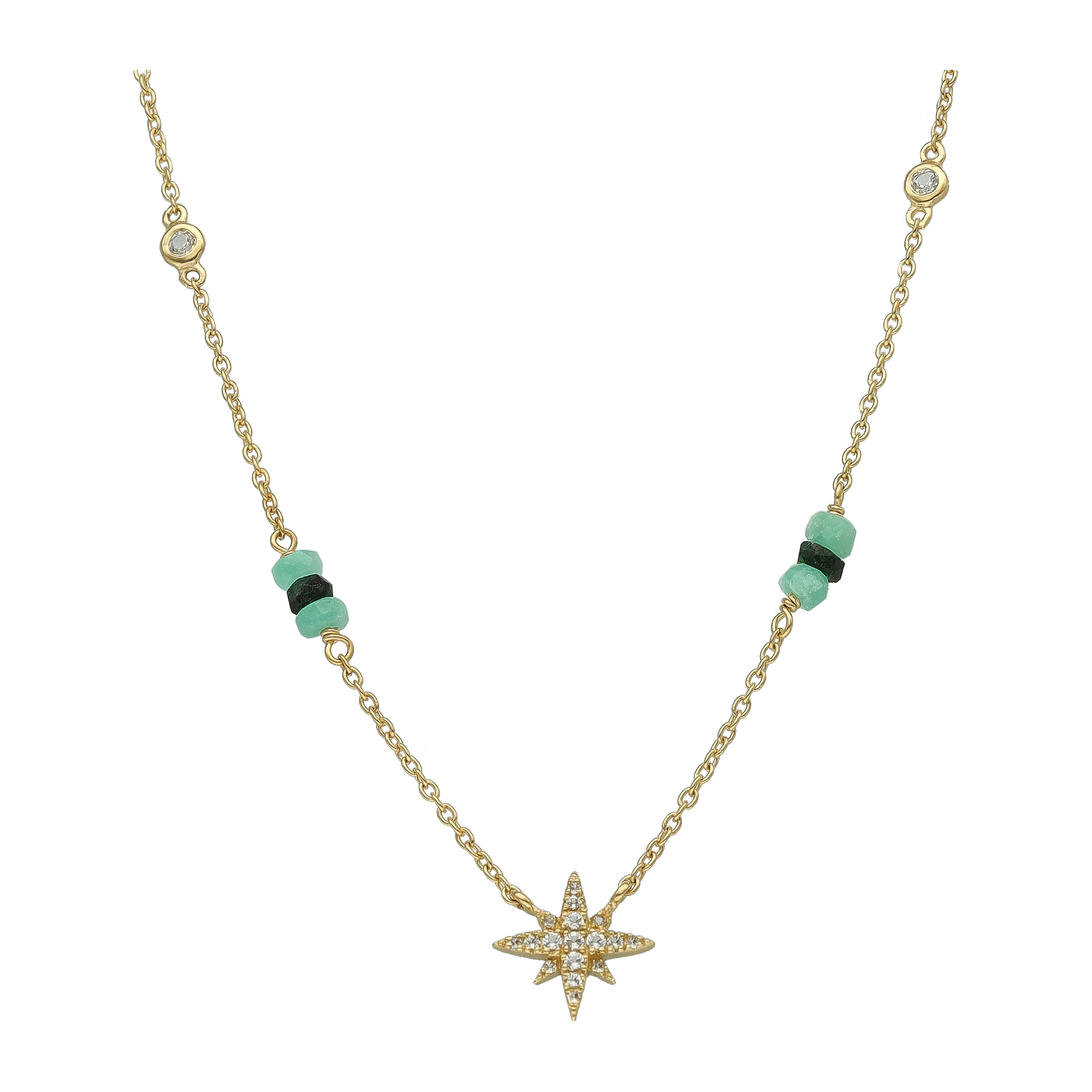 Collier Chaîne Étoile Polaire en Argent Doré, Émeraude Verte et Topaze Éclat Céleste 1