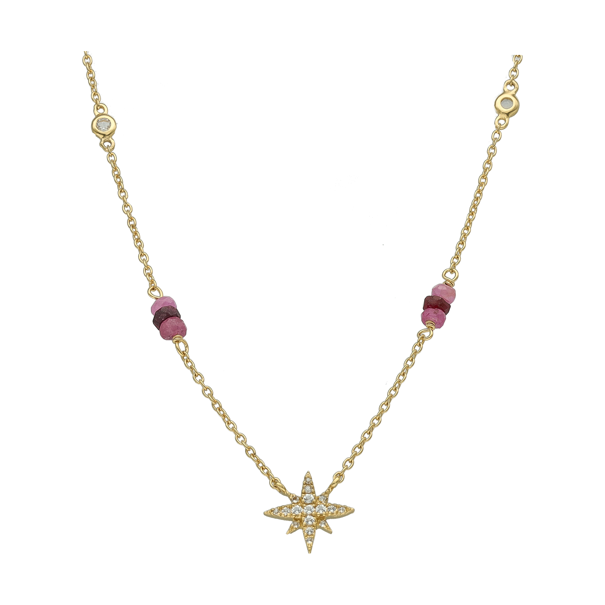Collier Chaine Étoile Polaire Rubis et Topaze Argent Doré Éclat Céleste 1